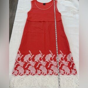 Oscalito Italy Red Cotton Slip Dress 5985 Floral Lace Hem Size 3 (S/M) Sleeveles